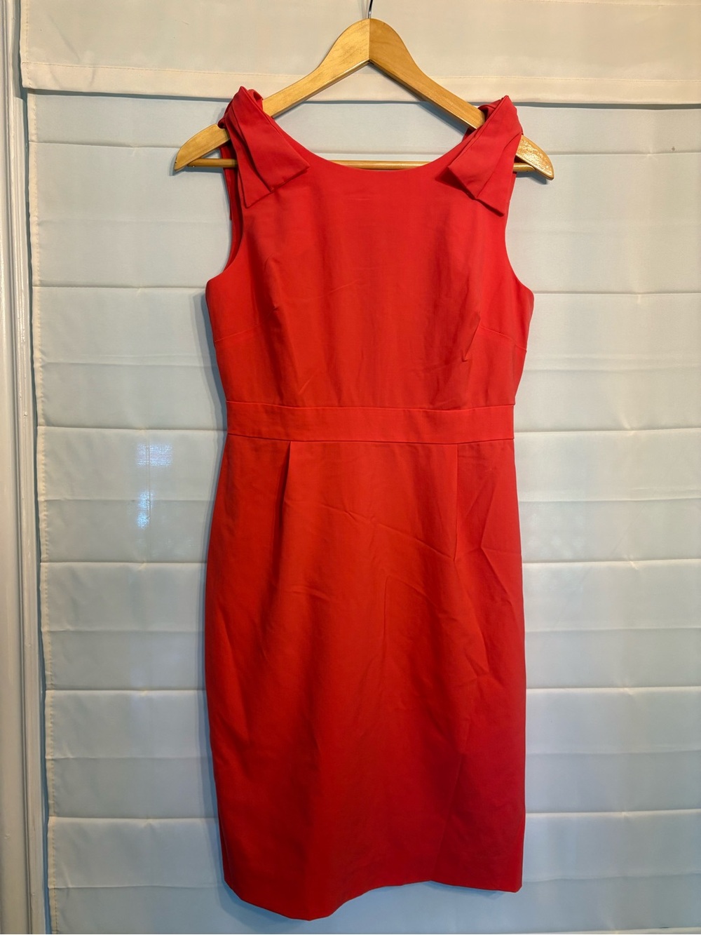 J. Crew Coral Wool Blend Sleeveless Midi Dress with Shoulder Bow Details